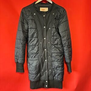 TNA The Super Puff Long Bomber Jacket Black Size‎ XS Puffer Quilted Snap Front